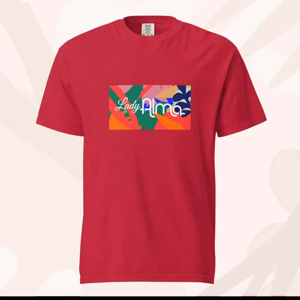 Lady Alma unisex heavyweight t-shirt in red, front view