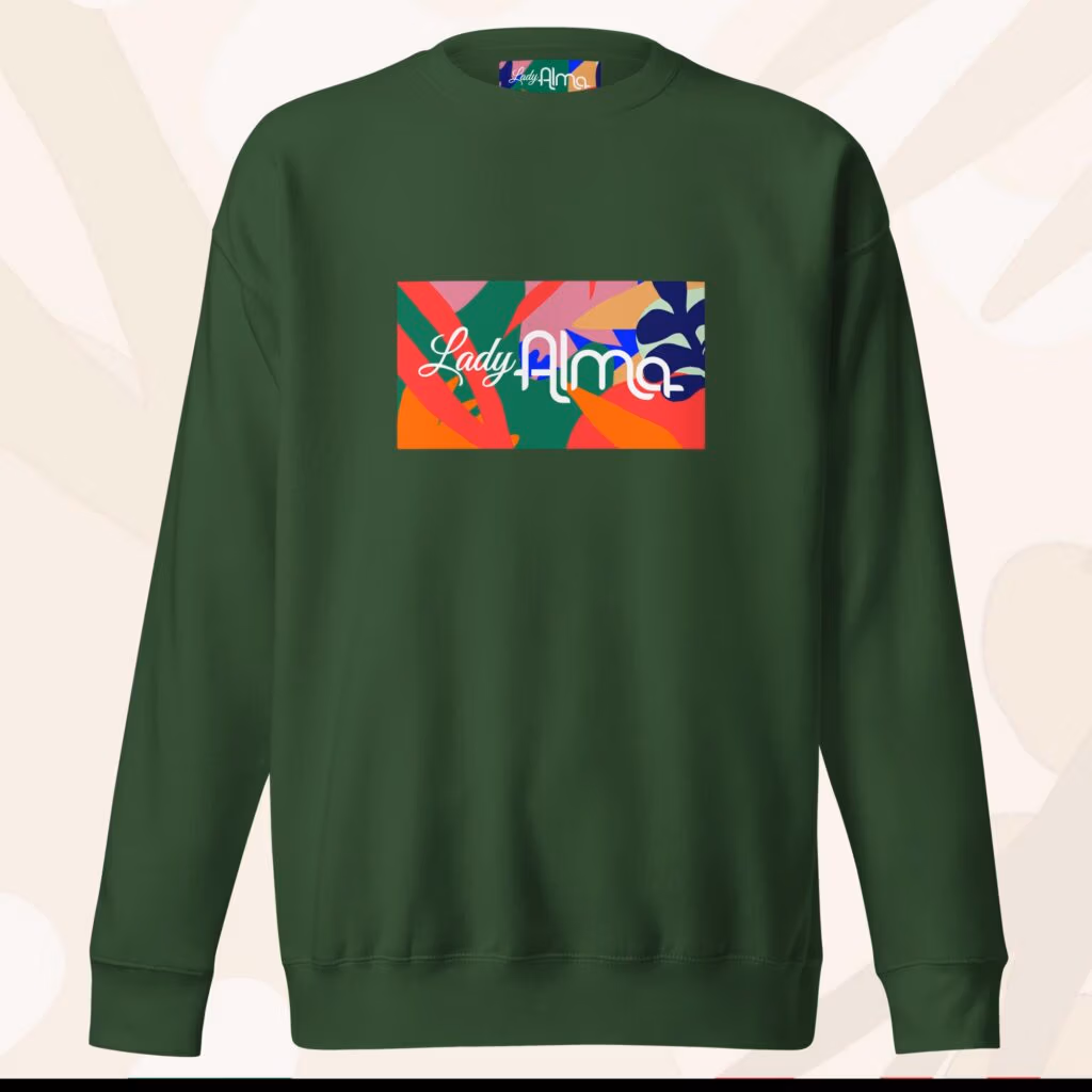 Lady Alma unisex premium sweatshirt in forest green, front view